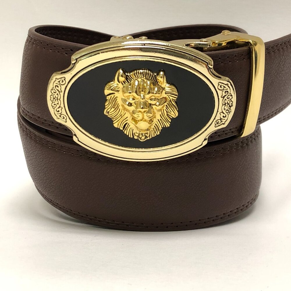 Dark Coffee Belt Automatic Buckle‎ Slide Belts No Hole Strep Ratchet Buckle Gold